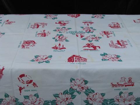 photo of vintage print cotton souvenir tablecloth, The Roosevelt - New Orleans landmarks #1