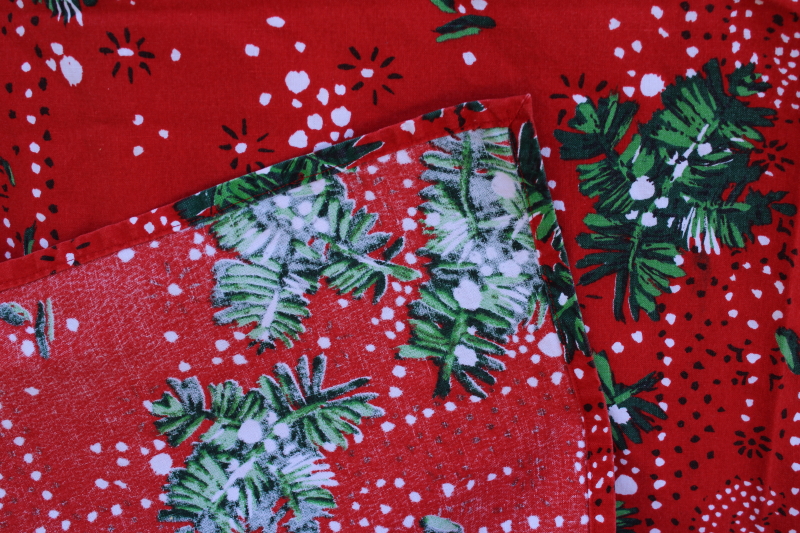 photo of vintage print cotton tablecloth Christmas holly red bandana print, western country holiday #2