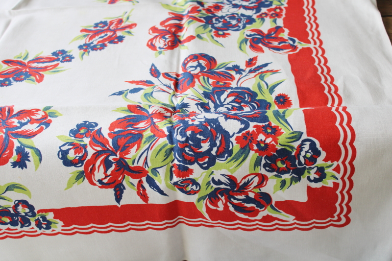 photo of vintage print cotton tablecloth, bright floral in retro colors #2