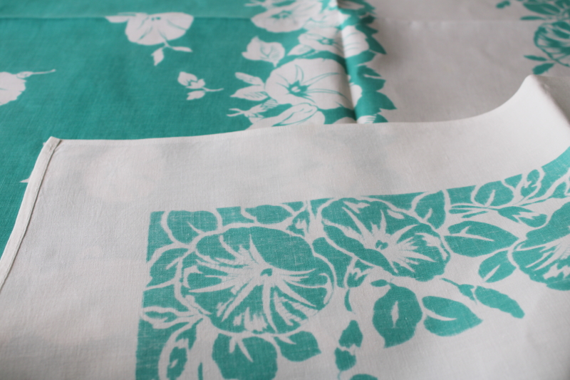 photo of vintage print cotton tablecloth for upcycle fabric or retro kitchen, jade green flowers #2