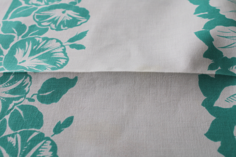 photo of vintage print cotton tablecloth for upcycle fabric or retro kitchen, jade green flowers #4