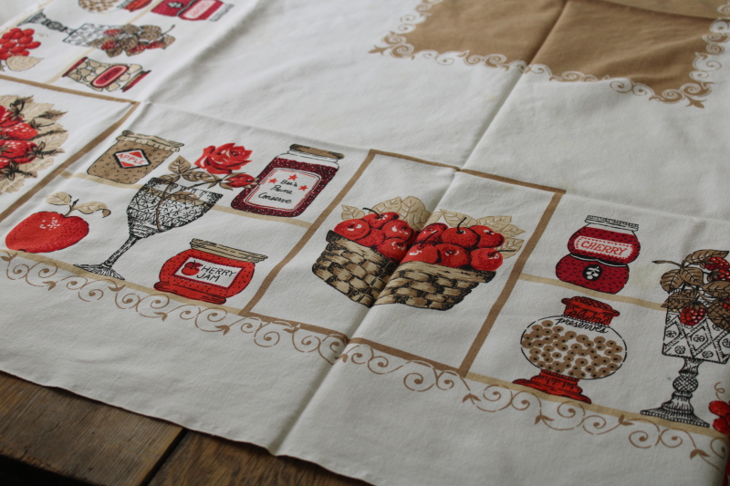 photo of vintage print cotton tablecloth, grandmacore country kitchen jam jars & fruit  #3