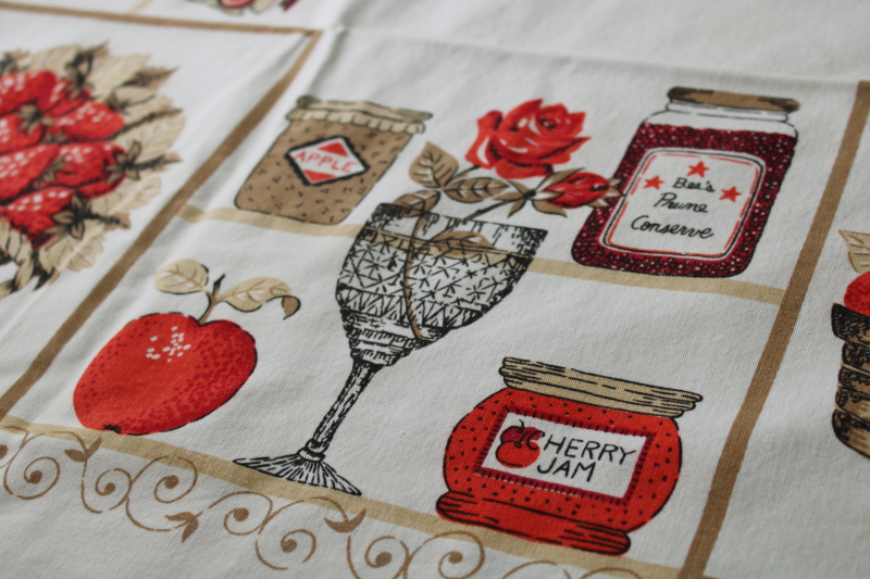 photo of vintage print cotton tablecloth, grandmacore country kitchen jam jars & fruit  #4
