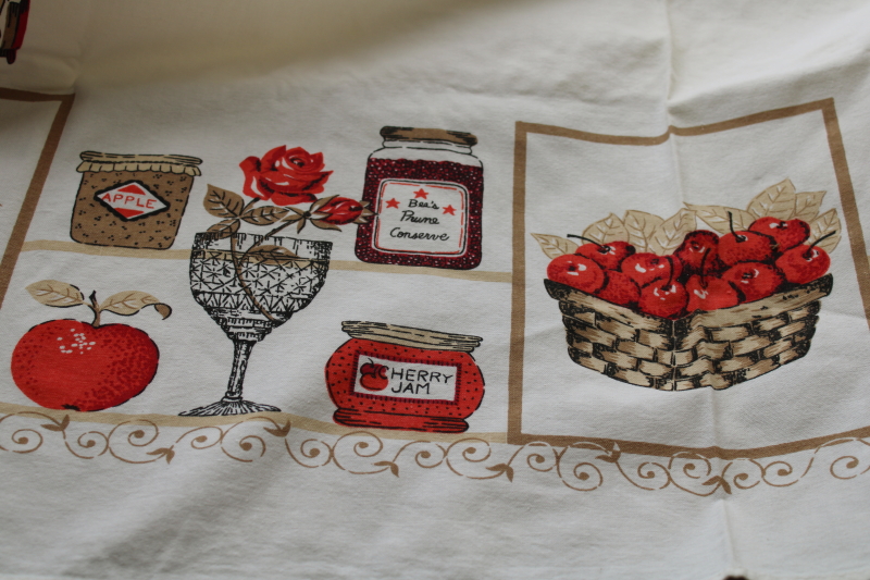 photo of vintage print cotton tablecloth, grandmacore country kitchen jam jars & fruit  #6