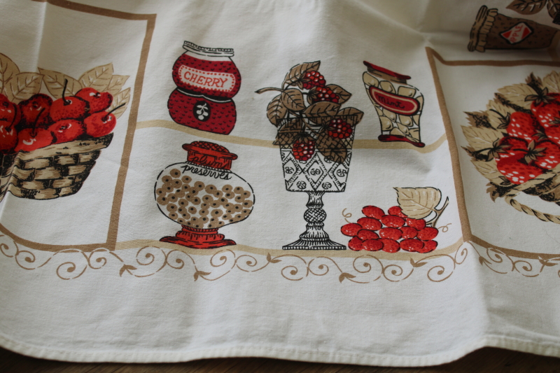 photo of vintage print cotton tablecloth, grandmacore country kitchen jam jars & fruit  #7