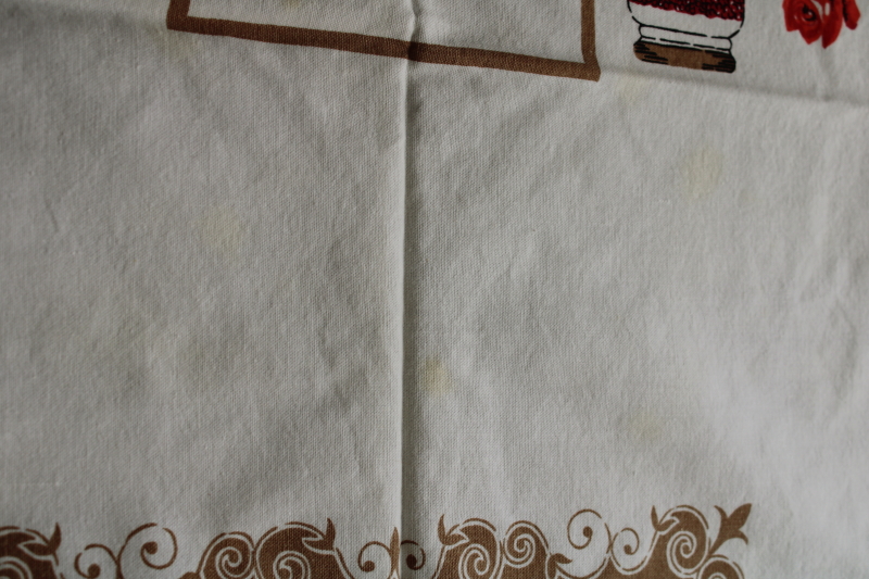 photo of vintage print cotton tablecloth, grandmacore country kitchen jam jars & fruit  #8