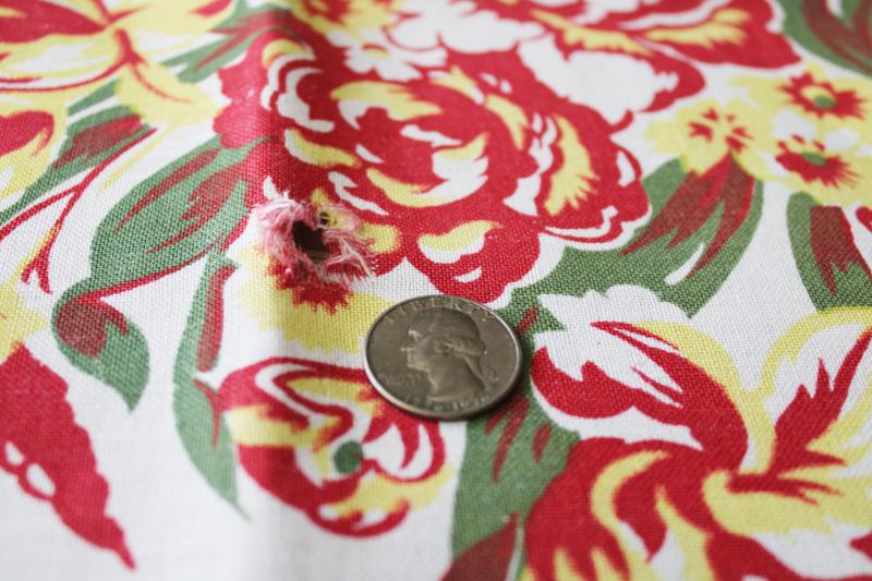 photo of vintage print cotton tablecloth, iris & peonies floral bright retro colors #3