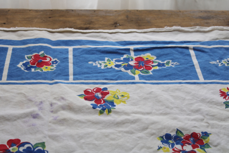 photo of vintage print cotton tablecloths lot, bright retro florals red blue yellow, upcycle cutter fabric #2