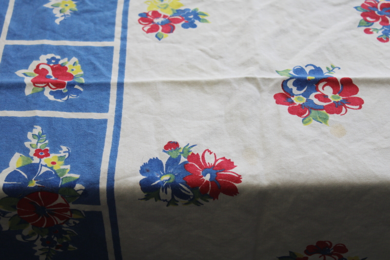 photo of vintage print cotton tablecloths lot, bright retro florals red blue yellow, upcycle cutter fabric #3