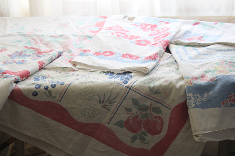 photo of vintage print cotton tablecloths lot, shabby faded flowers, floral cutter fabric for crafts sewing #1