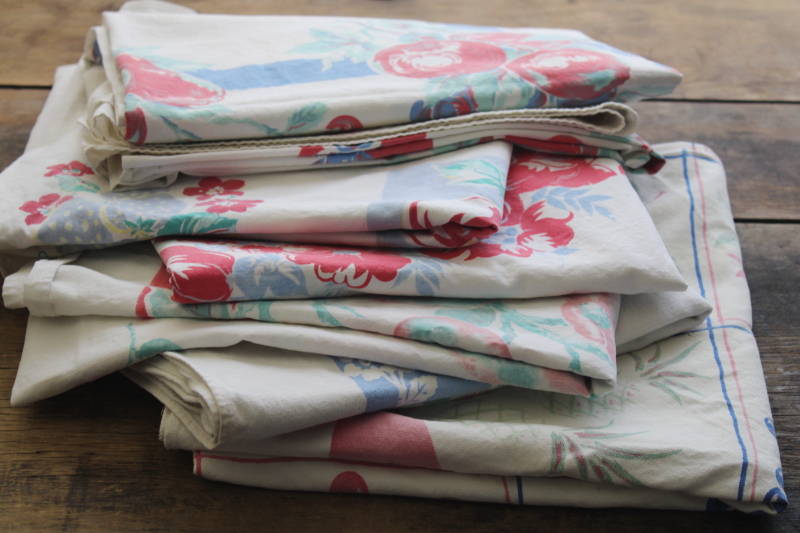 photo of vintage print cotton tablecloths lot, shabby faded flowers, floral cutter fabric for crafts sewing #10