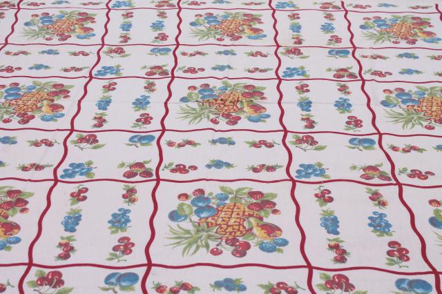 photo of vintage print cotton tablecloths, retro 40s 50s kitchen tablecloth lot  #2