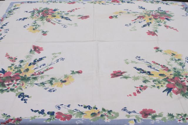 photo of vintage print cotton tablecloths, retro 40s 50s kitchen tablecloth lot  #10