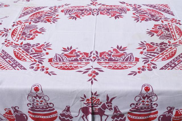 photo of vintage print cotton tablecloths, retro 40s 50s kitchen tablecloth lot #4