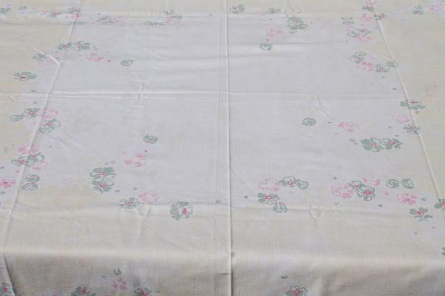 photo of vintage print cotton tablecloths, retro 40s 50s kitchen tablecloth lot #8