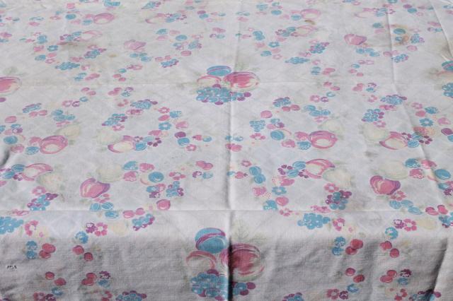 photo of vintage print cotton tablecloths, retro 40s 50s kitchen tablecloth lot #12