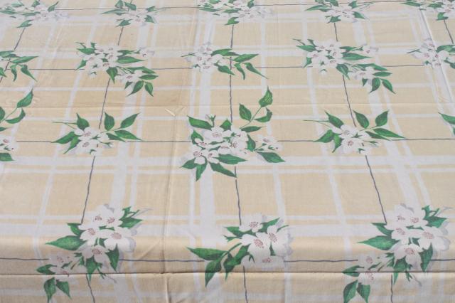 photo of vintage print cotton tablecloths, retro 40s 50s kitchen tablecloth lot #13