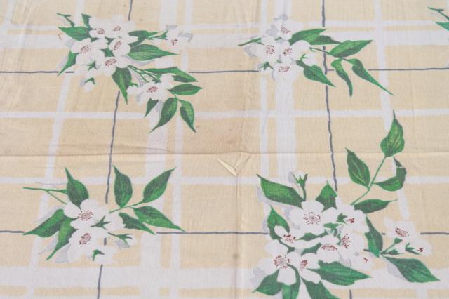 photo of vintage print cotton tablecloths, retro 40s 50s kitchen tablecloth lot #14