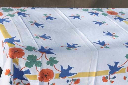 photo of vintage print cotton tablecloths, retro 40s 50s kitchen tablecloth lot  #3