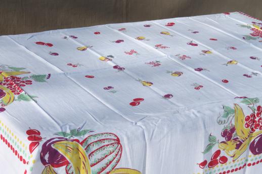 photo of vintage print cotton tablecloths, retro 40s 50s kitchen tablecloth lot  #9