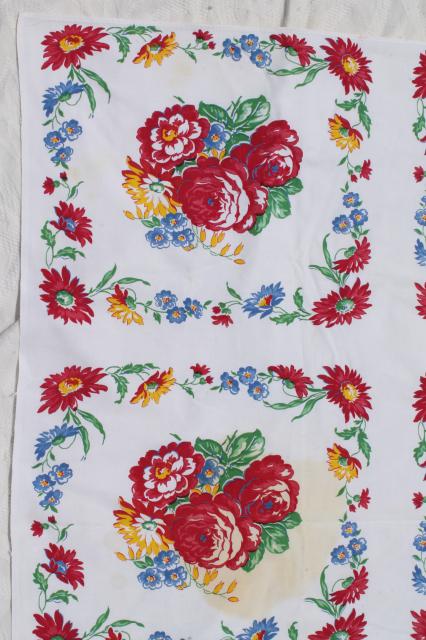 photo of vintage print cotton tablecloths, retro 40s 50s kitchen tablecloth lot #6