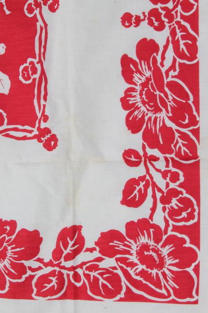 photo of vintage print cotton tablecloths, retro 40s 50s kitchen tablecloth lot #13