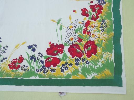 photo of vintage print cotton tablecloths, retro 40s 50s kitchen tableloth lot #14