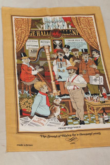 photo of vintage print cotton tea towel, Welsh songs and ballads lyrics, souvenir of Wales #1