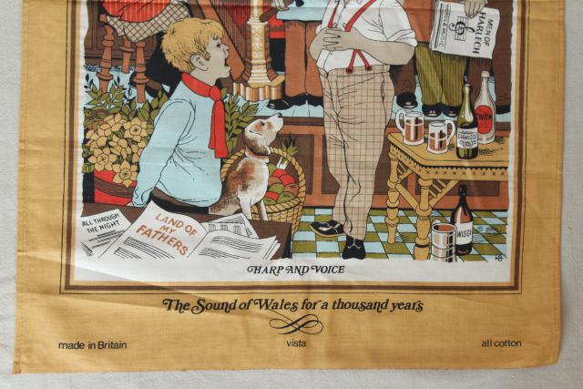 photo of vintage print cotton tea towel, Welsh songs and ballads lyrics, souvenir of Wales #4