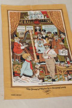 catalog photo of vintage print cotton tea towel, Welsh songs and ballads lyrics, souvenir of Wales