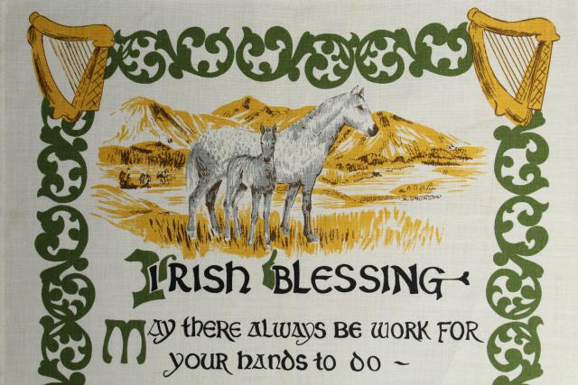 photo of vintage print linen tea towel w/ Irish blessing, souvenir of Ireland #2