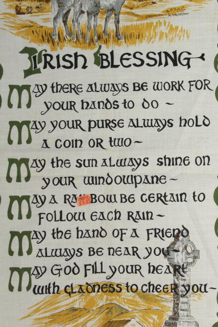 photo of vintage print linen tea towel w/ Irish blessing, souvenir of Ireland #3