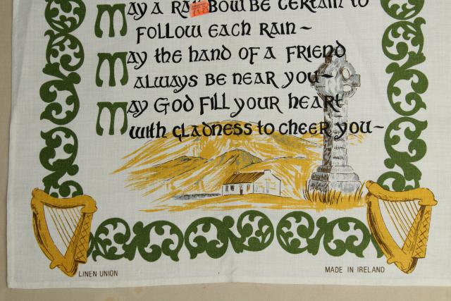 photo of vintage print linen tea towel w/ Irish blessing, souvenir of Ireland #4