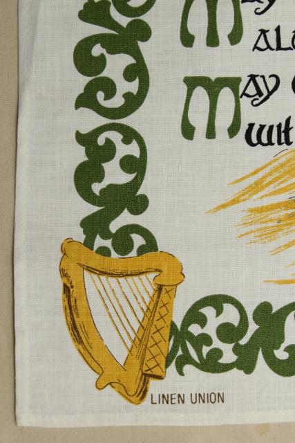 photo of vintage print linen tea towel w/ Irish blessing, souvenir of Ireland #5