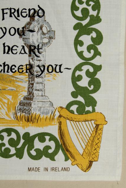 photo of vintage print linen tea towel w/ Irish blessing, souvenir of Ireland #6