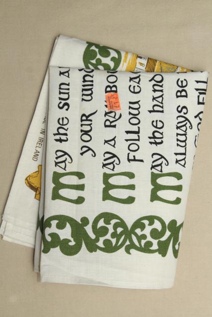 photo of vintage print linen tea towel w/ Irish blessing, souvenir of Ireland #7