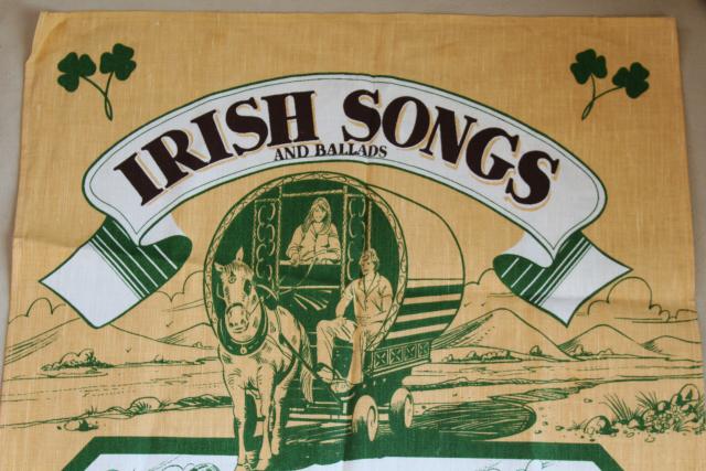 photo of vintage print linen tea towel, Irish songs and ballads lyrics, souvenir of Ireland #4