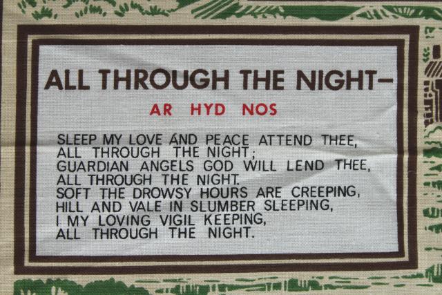 photo of vintage print linen tea towel, Welsh songs and ballads lyrics, souvenir of Wales #3