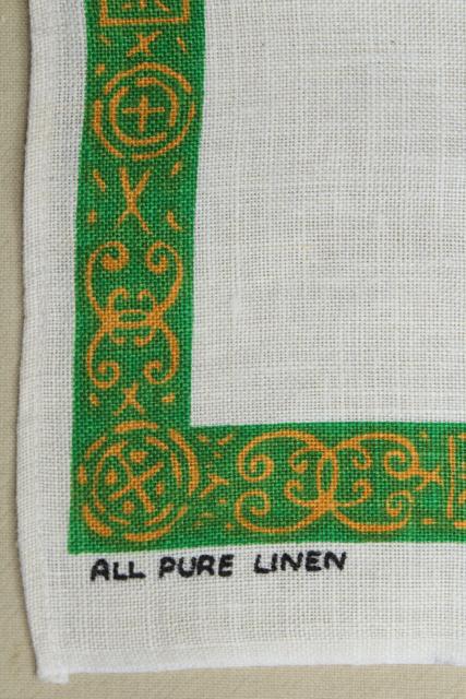 photo of vintage print linen tea towel, good luck Irish toast, souvenir of Ireland #4