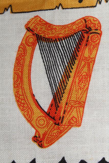 photo of vintage print linen tea towel, good luck Irish toast, souvenir of Ireland #5