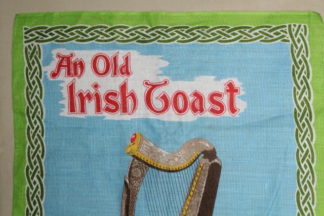 photo of vintage print linen tea towel, old Irish toast May You Be in Heaven #2