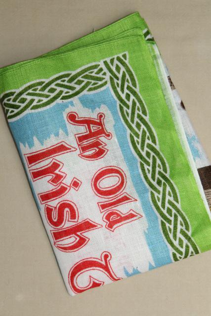 photo of vintage print linen tea towel, old Irish toast May You Be in Heaven #7