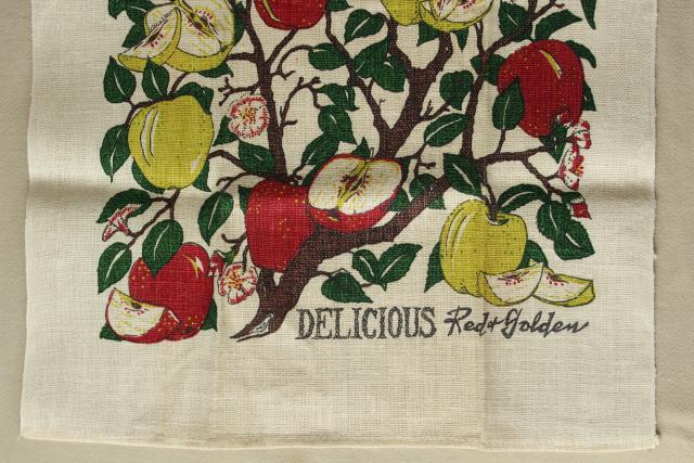 photo of vintage print linen tea towel, red and golden yellow delicious apples fruit #4