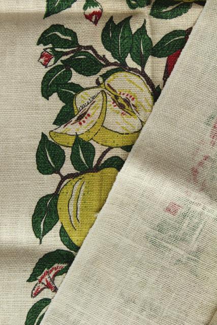 photo of vintage print linen tea towel, red and golden yellow delicious apples fruit #7