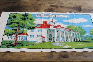 catalog photo of vintage print linen tea towel, souvenir of Mt Vernon Virginia home of George Washington