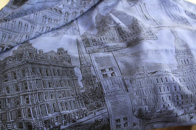 photo of vintage print rayon georgette fabric, antique engravings French scenes & architecture #2