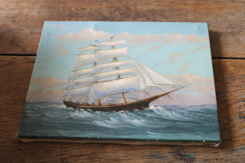 photo of vintage print stretched on canvas Cutty Sark tall clipper ship sailing textured painting nautical decor  #2