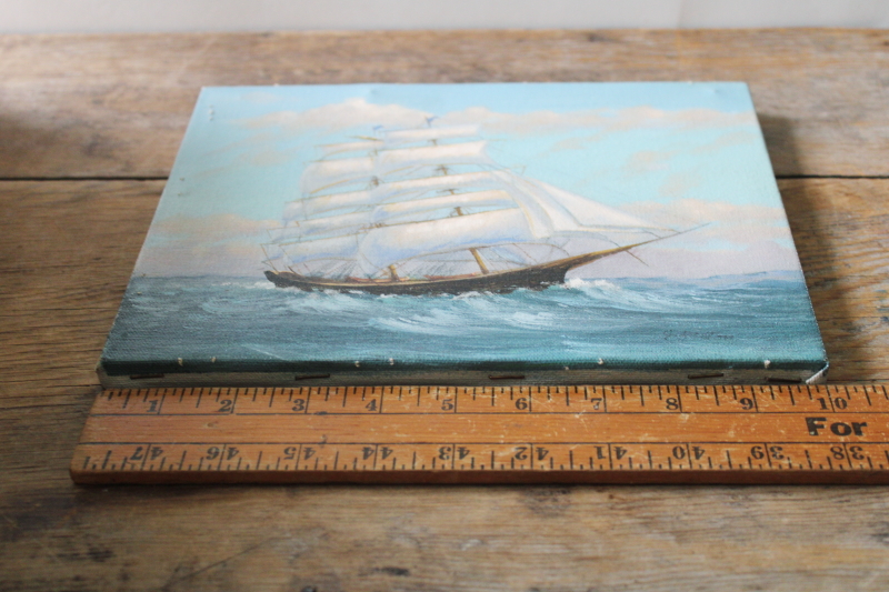 photo of vintage print stretched on canvas Cutty Sark tall clipper ship sailing textured painting nautical decor  #3