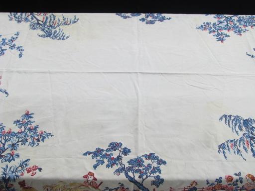 photo of vintage print tablecloth, french toile style summer harvest pastoral #2