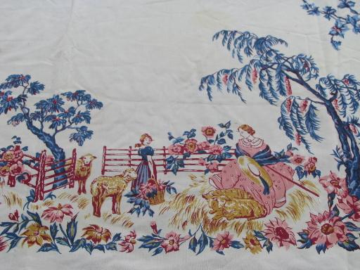 photo of vintage print tablecloth, french toile style summer harvest pastoral #4